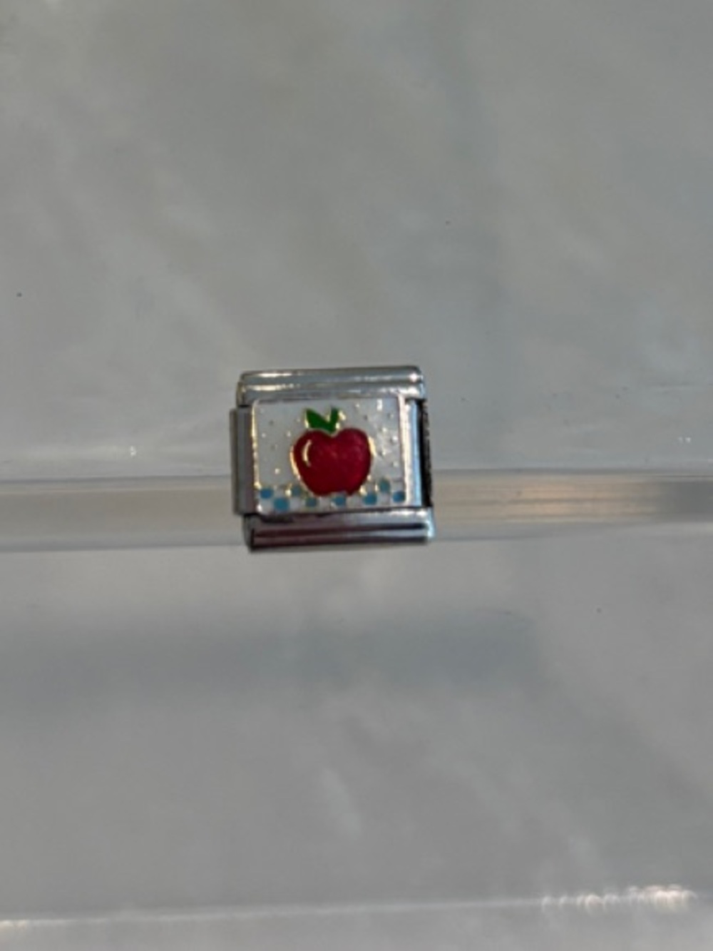 Vintage Stainless Steel Italian Charm Link with Red Apple Enamel Teacher Accent